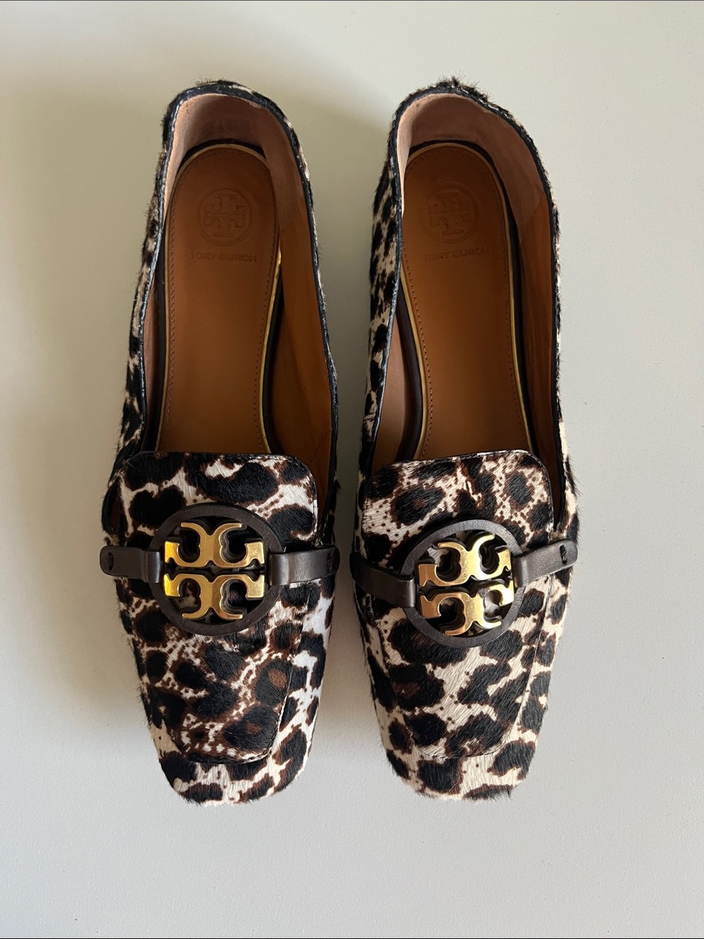 Tory Burch Leopard-Print Loafers with Gold Logo 8.5
